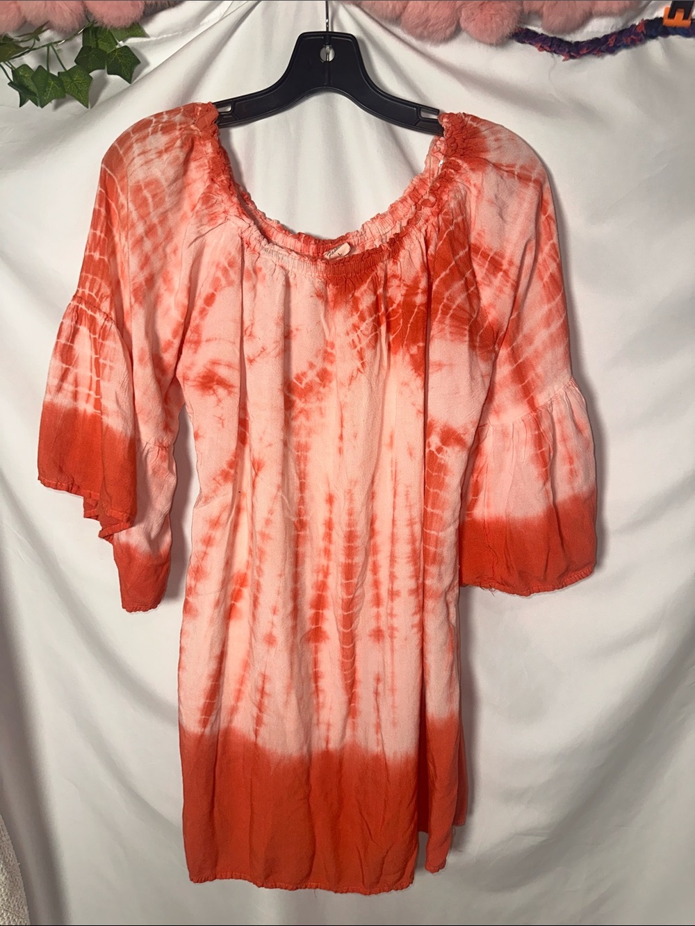 Women's Orange/cream Tie-Dye Off-Shoulder Tunic Top